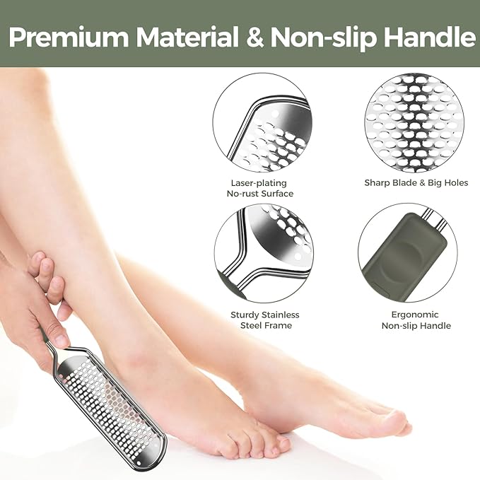 Foot File Foot Scrubber Pedicure - Callus Remover for Feet Easkep Professional Grater Rasp Foot Scraper Corns Callous Removers Cracked Dead Skin Remover for Dry and Wet Feet (Grey Green)