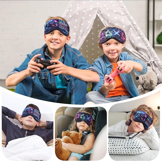 2 Pcs Boys Sleep Eye Mask, Guys Blackout Sleeping Silk Mask for Kids Adult Children's Travel Eye Mask Eye Cover Blindfold for Game (2 Pcs Game Mask - Style 6)
