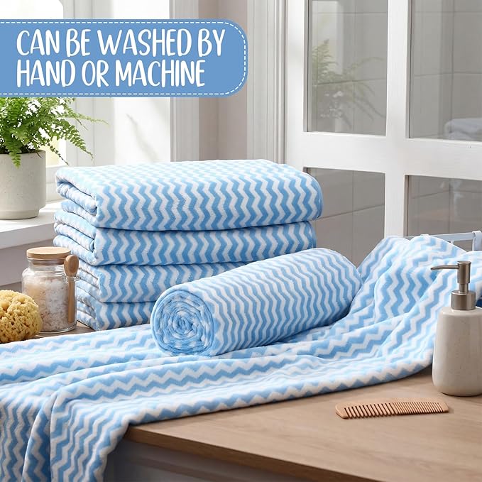 SmoothNovelty 16 Pack Microfiber Bath Towels Bulk 27'' x 60'' Oversized Size Bath Towel Highly Absorbent Extra Large Soft Drying for Beach Shower Summer Salon Sport Gym Party (Wave,Blue)