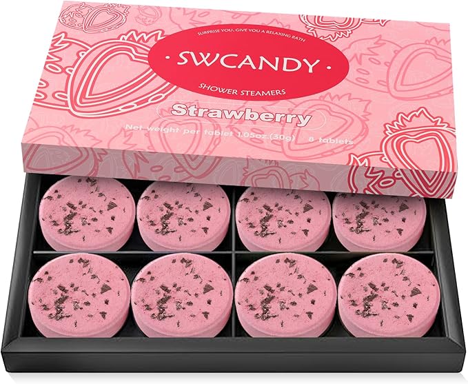 SWCANDY Shower Steamers Aromatherapy Birthday Gifts for Women Travel Essentials, 8 Pcs Strawberry, Bath Bombs Shower Bombs with Natural Essential Oils, Relaxation Home SPA