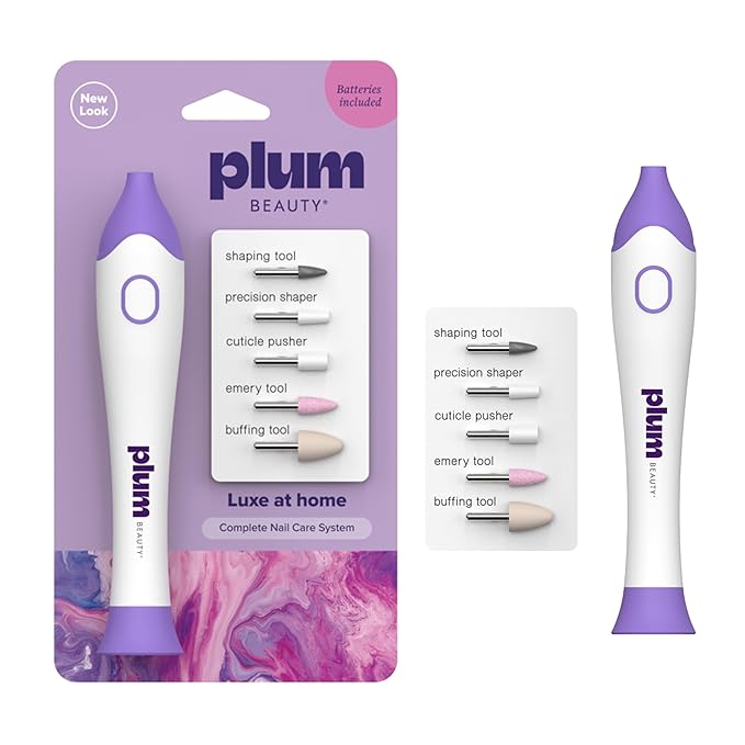 Plum Beauty Complete Nail Care System – 5-in-1 Professional Electric Manicure & Pedicure Kit with Interchangeable Attachments for Shaping, Buffing, and Cuticle Care