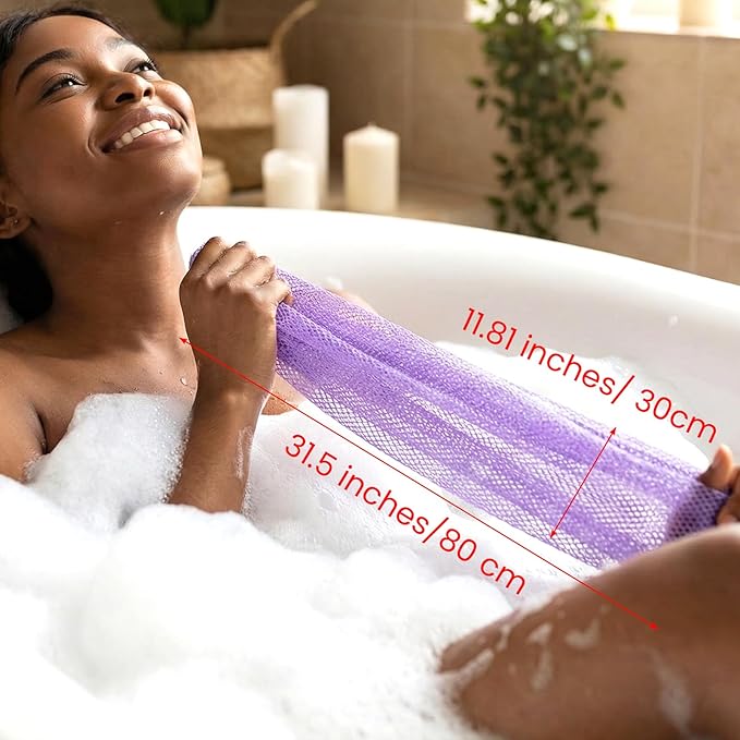 African Net Sponge 2Pcs Authentic Exfoliating Body Scrubber Long Net Bath Sponge Loofah Back Scrubber for Shower All Body Skin Nylon (Purple, Pink)