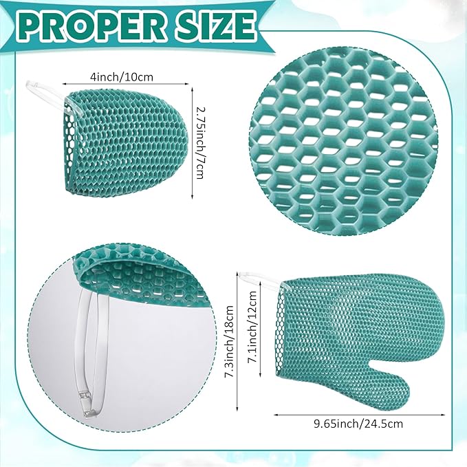 Karenhi 2 Pcs Honeycomb Exfoliating Glove Set Exfoliating Bath Mitt Honeycomb Face and Body Scrubber Shower Mitt for Cleaning Body Shower Face Skin Beauty Spa, Quick Drying (Green)