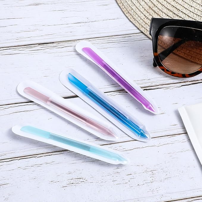 4PCS Glass Cuticle Pusher Tool, Dual-Ended Manicure Stick, Crystal Glass Nail File Women Professional Precision Filing Cuticle Remover Tools for Natural Nails & Cuticles Care (Purple Green Blue Pink)