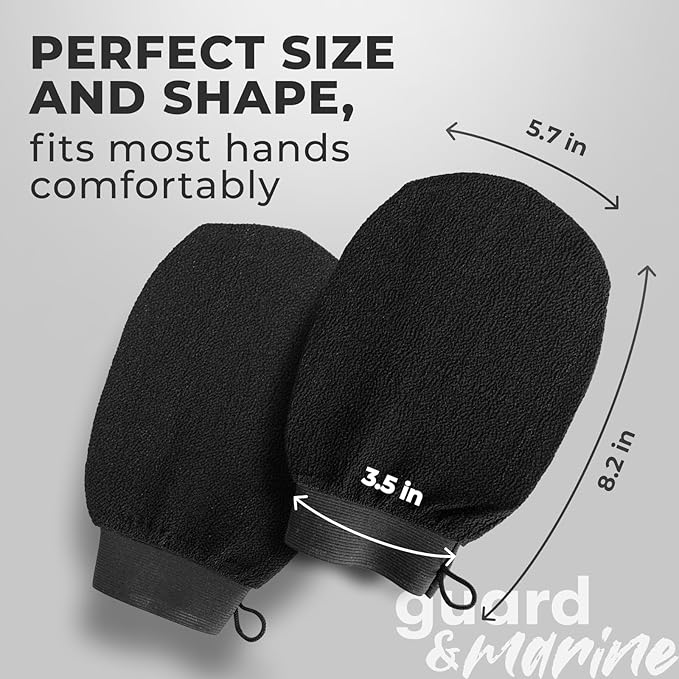 GUARD&MARINE Korean Exfoliating Mitts – Authentic Kessa Gloves Inspired by Turkish & Moroccan Hammam – Deep Body Scrubber for Dead Skin Removal, Tan Prep & KP – 2-Pack Shower Mitts