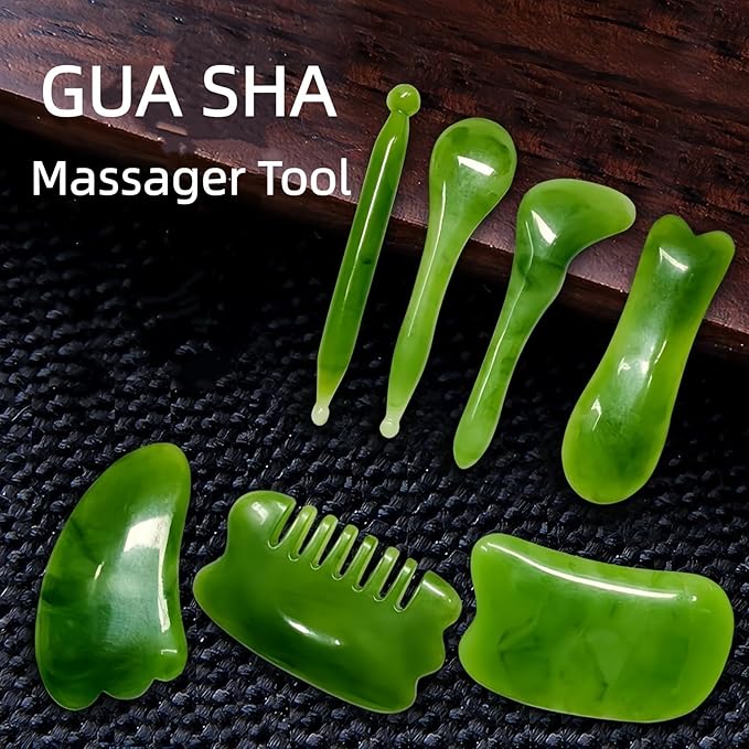 Gua Sha Scraping Massage Tool, GuaSha Facial Set, Natural Resin GuaSha Massage Tools for Rejuvenate Skin Anti-Wrinkle Anti Aging (Green, Triangular)