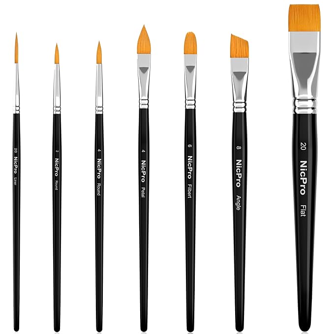 Nicpro Face Paint Brush Set, 7PCS Professional Face & Body Painting Brushes with Black Handles, Synthetic Nylon Hair, Makeup Paintbrush Kit for Halloween Cosplay, Acrylic Watercolor Gouache