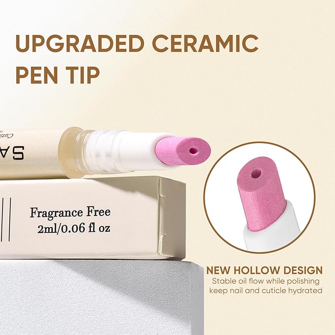 Ceramic Cuticle Pusher & Oil Pen, 2ml Rose + Fragrance Free Scented Nail Care Pen, Gentle Cuticle Remover for Dry & Damaged Nails, Moisturize Strengthen Brighten (Pink3.0&Beige3.0)