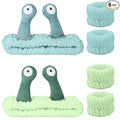 Snail Face Wash Headband Skincare & Wrist Bands for Washing Face Set Cute Spa Headband for Women and Wrist Faces Wash Bands for Shower, Facial Cleaning, Soft Coral Fleece Makeup Headbands,Green