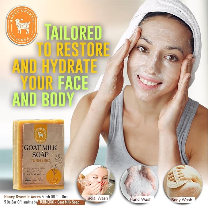 Honey Sweetie Acres Turmeric Goat Milk Soap - Handmade 5 oz Bar, Made with Natural Ingredients, Moisturizing & Gentle, Made in the USA