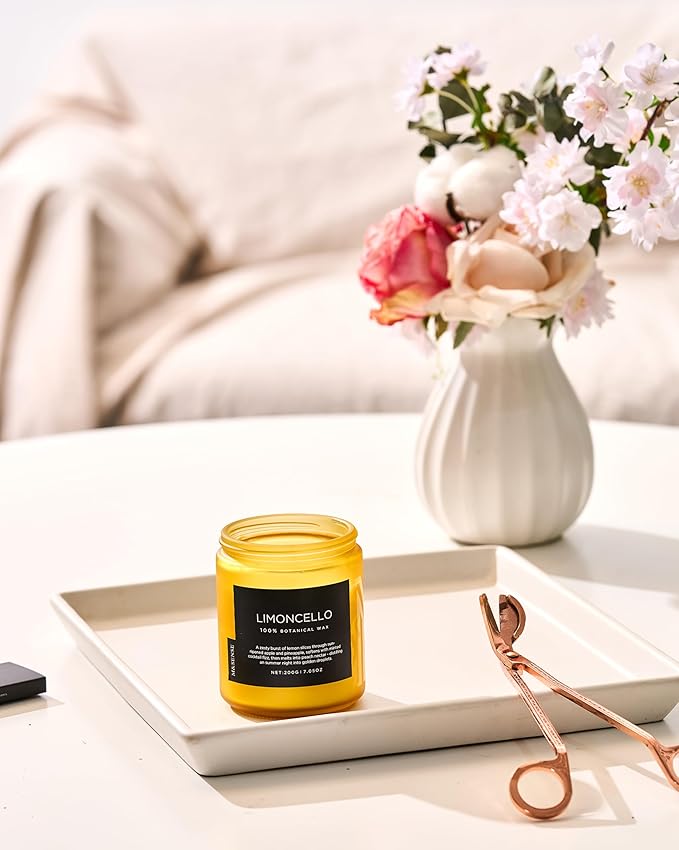 M&SENSE Limocello Summer Scented Candle, 7.05oz 50 Hours Long Lasting Burn Non Toxic Natural Soy Wax Lemon Highly Scented for Home Decor, Relaxing Candle Gifts for Yoga Spa Meditation