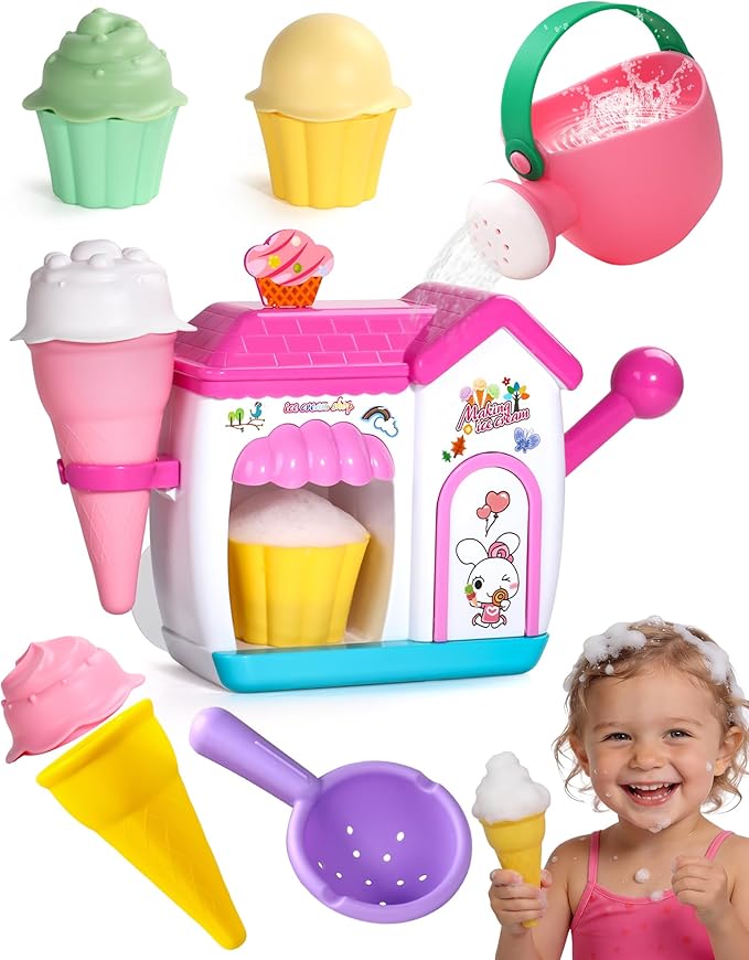 Bath Toys for Kids Ages 4-8 3-5 Toddler Bath Toys Bathtub Ice Cream Foam Maker Bubble Pretend Cake Play Set Water Toys Birthday Gifts for 2-4 5 6 Year Old Girls Boys