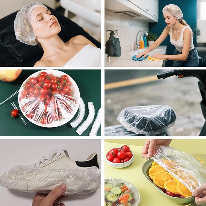 200 Pcs Disposable Shower Caps,17 Inch Waterproof Plastic Shower Cap for Women,Clear Plastic Hair Caps,Elastic Large Thick Hair Bath Caps for Travel,Salon,Travel,Spa