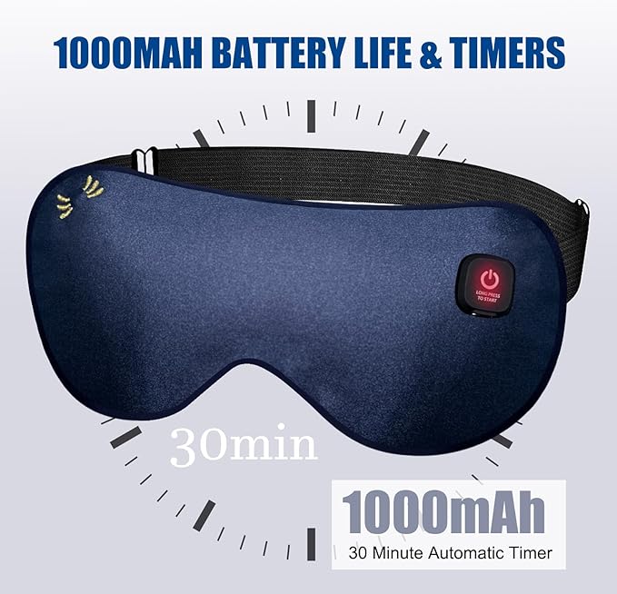 Heated Eye Mask - Rechargeable Cordless Silk Warm Eye Compress, 3 Temp Settings for Dry Eyes/Eye Fatigue, Light Blocking Soft Eye Heating Pad with Washable Cover, Travel-Friendly for Women & Men