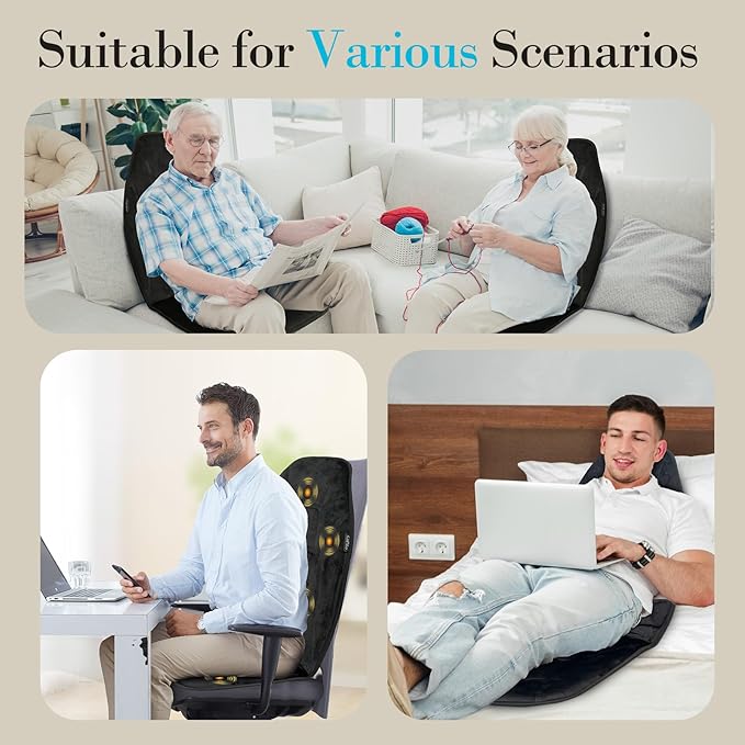 Chair Massager Cushion, Back Massager with Heat, Electric Seat Massage Pad, Back Massage Chair Pad for Back Pain Relief, 2 Heat Levels & 5 Vibrating Modes, Christmas Gifts for Men Dad Mom Him Her