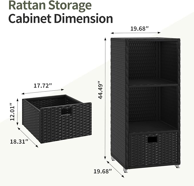 Rattan Outdoor Pool Towel Rack Cabinet, Wicker Pool Storage Bins Storage Organizer, 2 Layer Shelf Hot Tub Spa Accessories, 45in, Black