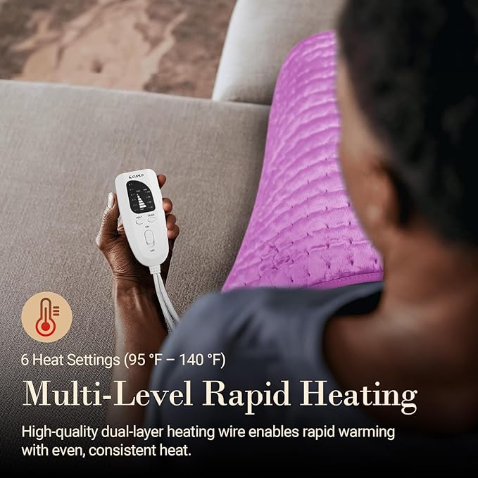 CuPiLo Heating Pad for Back Pain Relief, FSA Eligible HSA 17"x33" Large Heat Pad for Period Cramps, Electric Heating Pads for Back, 6 Heat Settings, Auto-Off, Mothers Day Gifts for Mom(Purple)