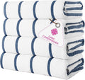 CASA COPENHAGEN Cabana Pool 4Pcs 100% Egyptian Cotton Large Designer Beach Towels Gift Set- White Navy, 500GSM, 55"x27", 4 Beach Bath Towels (Box Pack, Set for Women & Men)