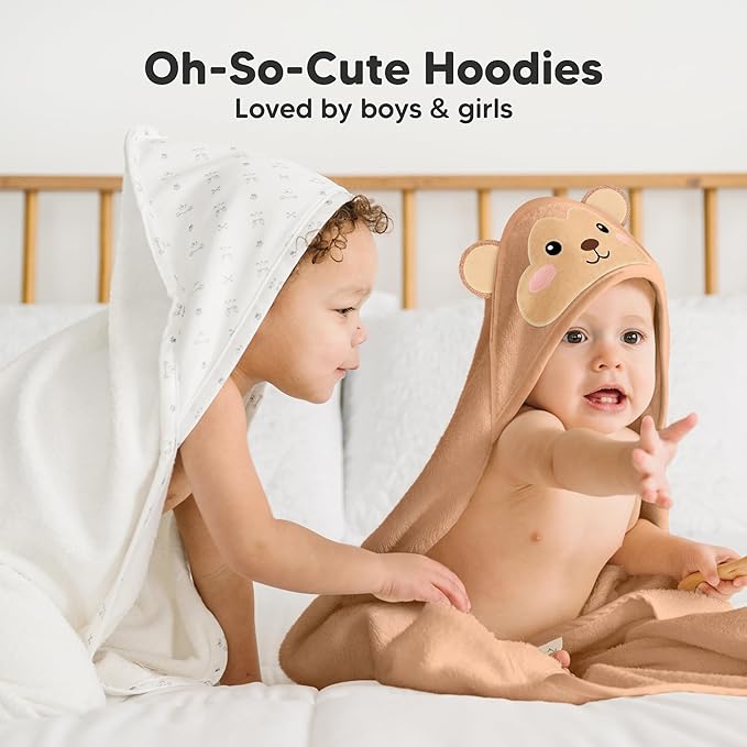 KeaBabies Hooded Baby Towel for Newborn - Viscose Derived from Bamboo Large Baby Bath Towels with Hood for Boys, Girls, Toddler, Extra Absorbent & Soft Newborn Bath Essentials (Monkey, Regular)
