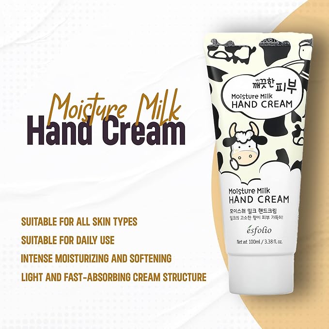 esfolio Pure Skin Moisture Milk Hand Cream – Hydrating & Nourishing Hand Moisturizer with Milk Protein Extract, Soften Dry Skin, Non-Greasy, Daily Moisturizer for Soft & Smooth Hands (3.38 OZ/100ML)