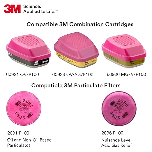 3M Full Facepiece Reusable Respirator 6800, NIOSH, Large Lens, ANSI High Impact Eye Protection, Silicone Face Seal, Four-Point Harness, Comfortable Fit, Painting, Dust, Chemicals, Medium