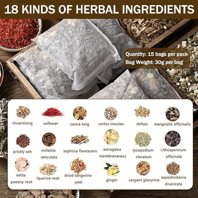 Ouliget Herbal Pedicure Foot Soak,Lymphatic Drainage Ginger Mugwort Foot Bath,Foot Soak Kit for Remove Toxins Relieve Fatigue Dispel Cold and Remove Dampness,15 Pack