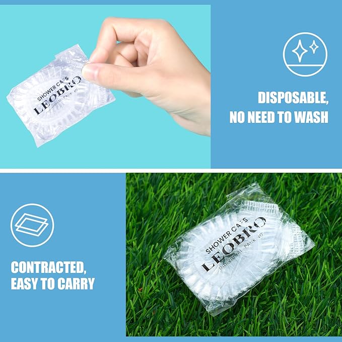 LEOBRO Individually Wrapped Disposable Shower Caps, 80pcs Large Plastic Shower Caps for Women Disposable, Plastic Hair Caps for Travel, Hotel Use, Travel Essentials for Women, 19.3 INCH