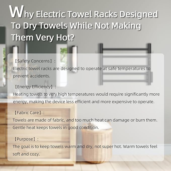 P&Dlusir Towel Warmer, Heated Towel Rack with Smart Timer and Thermo Control, Wall-Mounted Heated Towel Rail, Stainless Steel, Hard-Wired/Plug-in, Matte Black, 5 bar