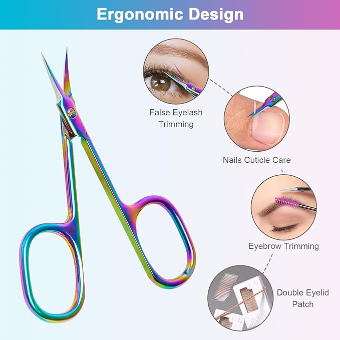 Lermende Cuticle Scissors Extra Fine Curved, Portable Stainless Steel Manicure Scissors with Sharp Curved Blade, Multi-Purpose Russian Manicure Cuticle Trimmer. (Colorful, Square Handle)
