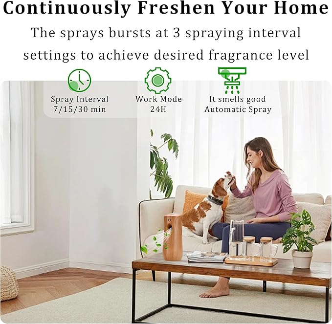 Automatic Air Freshener Spray Dispenser (4-Pack), Free Standing or Wall Mounted Adjustable Aromatherapy Machines for Home, Indoor, Bathrooms, Offices, Hotels and Commercial Places (Wood, 001)