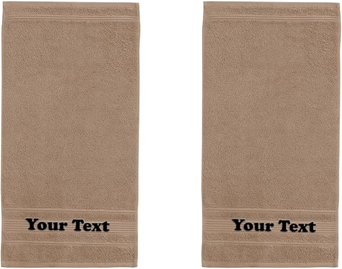 Personalize Your Towels with Custom Embroidery: Names, Monograms, and Initials. Perfect for Bathroom, Spa, Gym, Shower, Kids, Adults, Pool, Travel, Gifts, 2-Piece Hand Towels Set - Brown