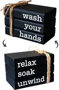 LIVDUCOT Farmhouse Mini Book Stack for Bathroom Decor Accessories Half Bath Decor Wooden Mini Books for Restroom Shelf Decorative Accent for Guest Bathroom,2 Signs in 1 Reversible