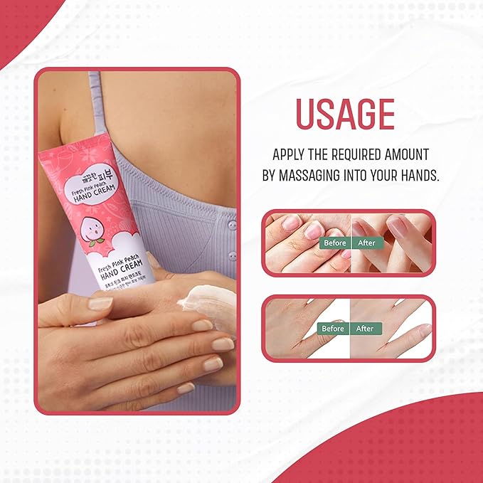 esfolio Fresh Pink Peach Hand Cream – Moisturizing Korean Hand Lotion with Peach & Apricot Extracts – Softens, Hydrates & Smooths Dry Skin – Lightweight Non-Greasy Formula (3.38 OZ/100ML)