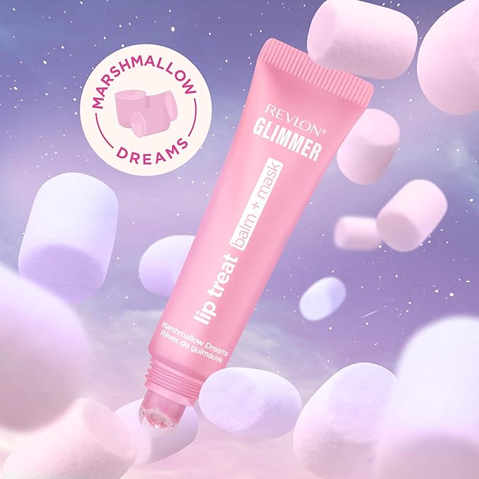 Revlon Glimmer Lip Treat Balm + Mask, Overnight Peptide Lip Treatment, Hydrating, 002 Marshmallow Dreams, 0.4 fl oz