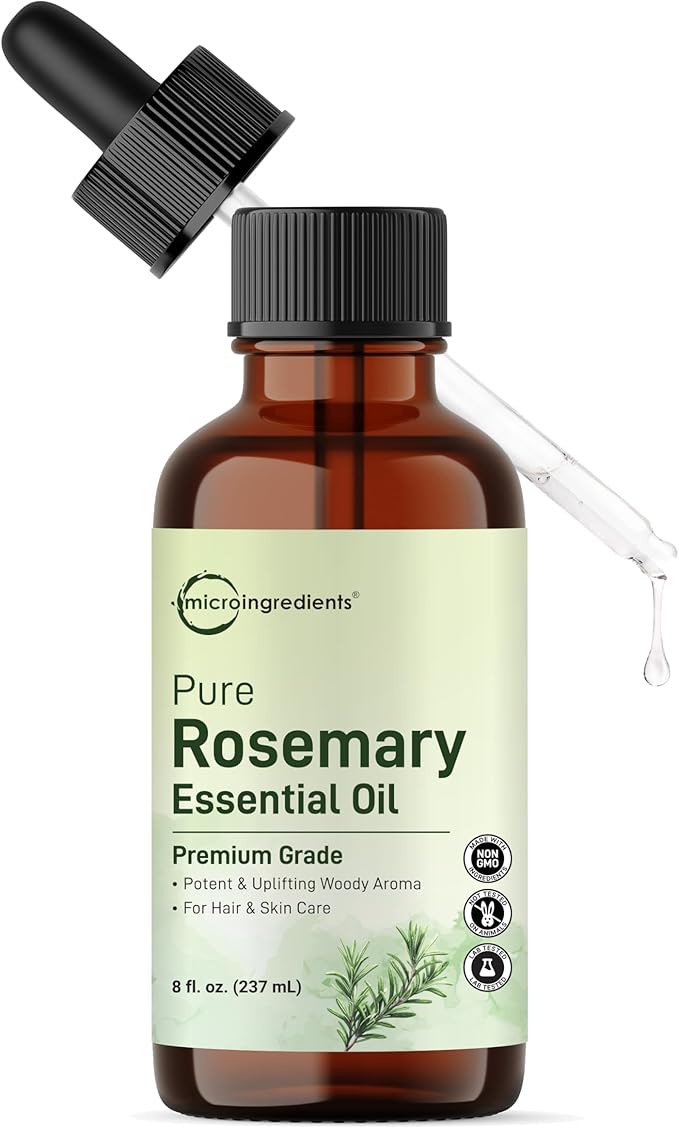 Micro Ingredients Rosemary Essential Oil for Hair, Scalp & Skin, 8 fl oz – 100% Pure & Natural with Dropper | Aromatherapy, Diffuser, Soap, Candle & Massage Use | Woody Herbal Aroma, Cruelty-Free