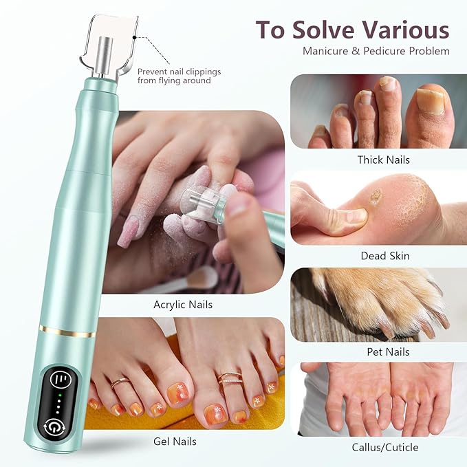 TUOBEO Cordless Nail Drill Electric Rechargeable File Kit, Professional Efile Acrylic Gel Nail Polish Remover Pedicure Manicure Machine Portable Set with 11 Bits 56 Sanding Bands for Salon Mint Green
