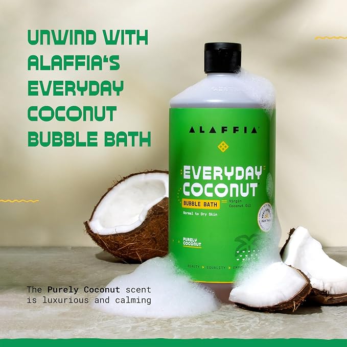 Alaffia Everyday Coconut Bubble Bath, Purely Coconut Scent, 2-Pack, 32 Oz Ea