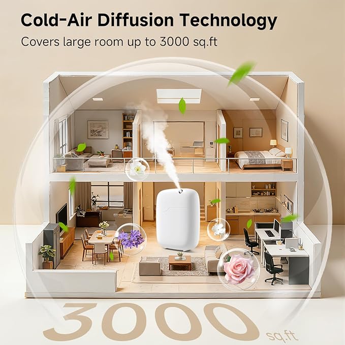 Waterless Essential Oil Diffuser - 3000 Sq.Ft Coverage, 400ml Capacity Scent Diffuser Machine for Aromatherapy, App Control Cold Air Diffusers for Hotel Home Office Large Room Gift for Mom for Her
