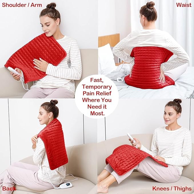 Deepsoon Heating Pad,Electric Heating Pads for Back,Neck,Moist Heating Pad for Abdomen Shoulder Knee Legs,Dry/Moist Heat&Auto Shut Off,Mother's Day Birthday for Men and Women,Red,24x20 Inch