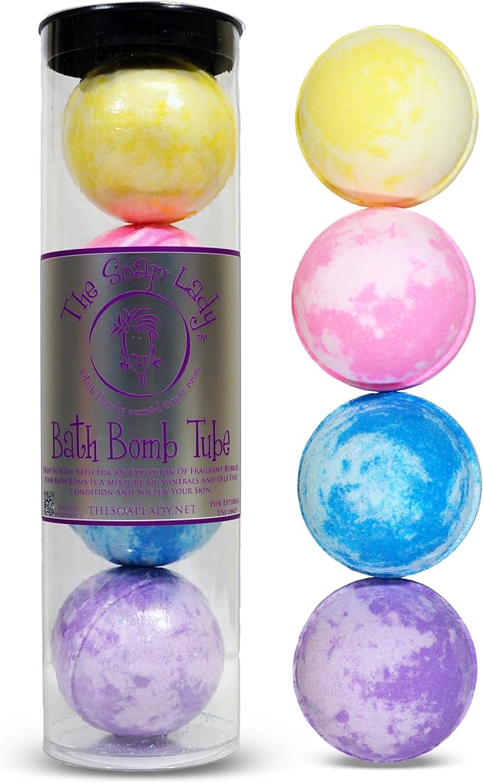 The Soap Lady Seasonal Bath Bombs - Berry Peppermint, Blackberry Lemon, Grapefruit Orange & Rose Lavender - 4 Pack