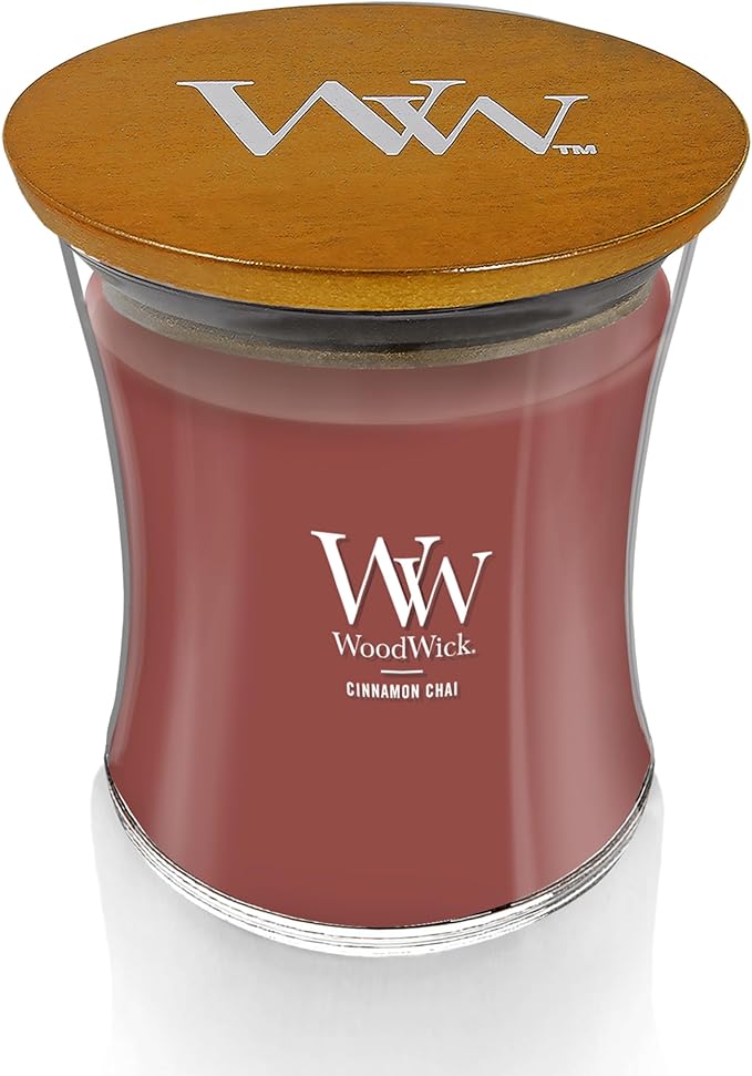 WoodWick Cinnamon Chai Holiday Candle Gifts for Women and Men,9.7 oz Medium Hourglass Candle with Crackling Wick,(Pack of 4)