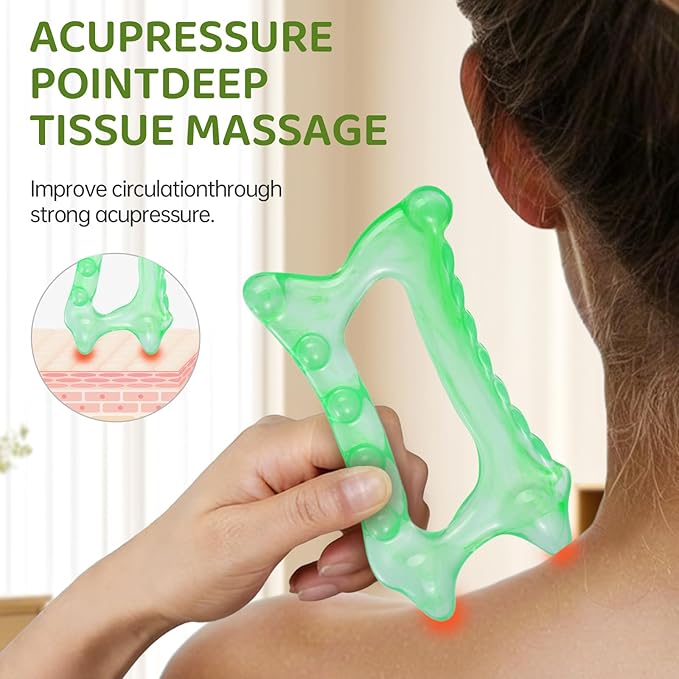 6-in-1 Resin Body Gua Sha Facial Tools - Lymphatic Drainage Tool, Face Gua Sha Tool & Acupressure Tool - Body Guasha Tool, Trigger Point Massage Tool Fascia &Cellulite Massager(Green)