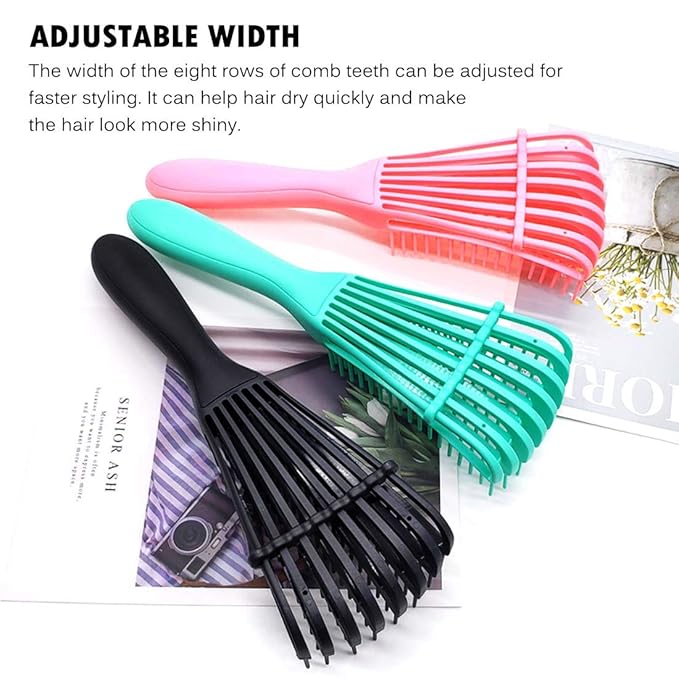 Detangling Brush for Afro American/African Textured 3a to 4c Kinky, Wavy, Curly, Coily Hair - Scalp Massaging Knot Remover Comb for Women's Wet, Dry, Oily, Thick or Long Hair (3 pcs, Purple-B-P)