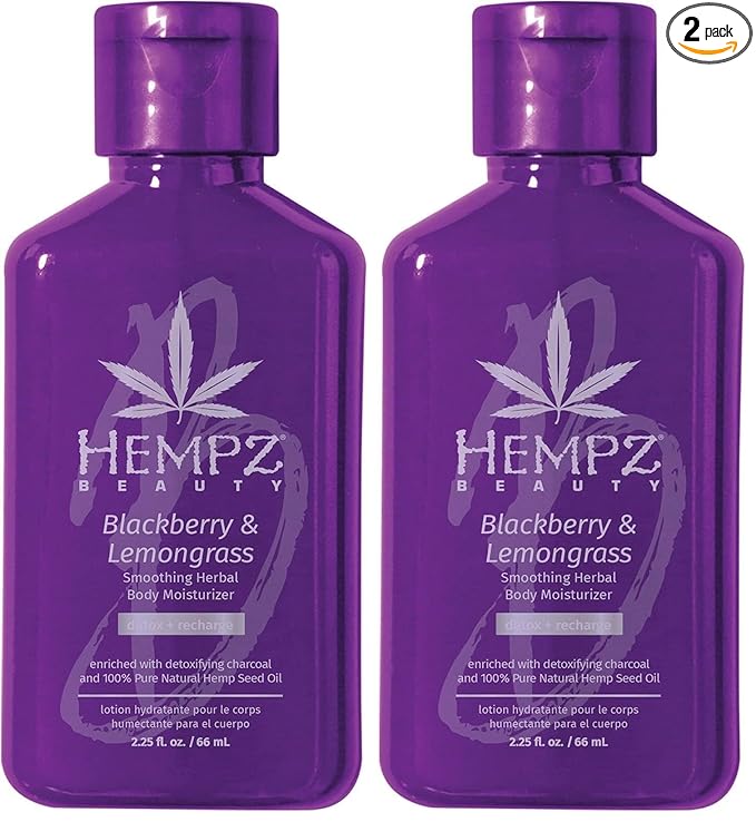 Hempz Body Lotion - Blackberry & Lemongrass Daily Moisturizing Cream, Shea Butter Hand and Body Moisturizer - Hemp Lotion - Skin Care Products, Hemp Seed Oil - Mini, 2.25 oz. (Pack of 2)