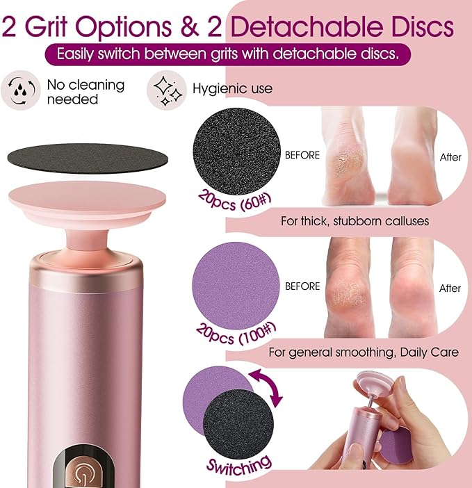 Electric Foot Callus Remover for Dry Foot Skin, Electric Foot File with Most Powerful Motor for Dead Skin & Cracked Heel Like Foot Pumice Stone,Calloused Feet Remover Tool with 2 Detachable Discs