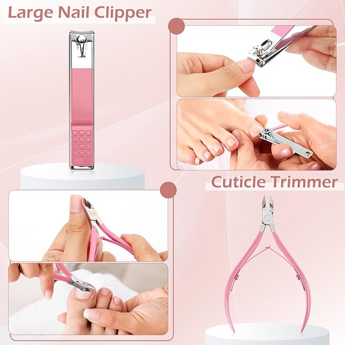 Nail Clippers Set Women Manicure Kit Nail Cuticle Kit with Nail Clippers Nail Cuticle Trimmer Pusher Glass Nail File Nail and Cuticle Care Kit Travel Nail Set Manicure Tools Cuticle Set Gift for Women