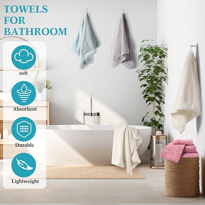 Mixweer 16 Pieces Bath Towels Sets Quick Dry Towel Set for Bathroom Included 4 Bath Towels 4 Hand Towels and 8 Washcloths Absorbent Bath Towel Sets Coral Velvet Towel for Shower Spa Hotel(Warm Color)