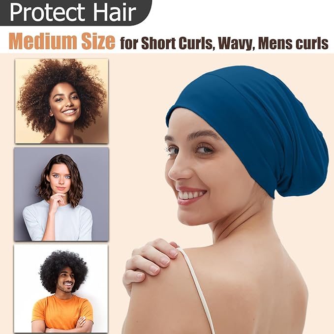 Sleep Cap Bonnet for Sleeping, Adjustable Cooling Ice Silk Lined Hair Bonnets for Natural Curly Braids Beanie Hat Women Men