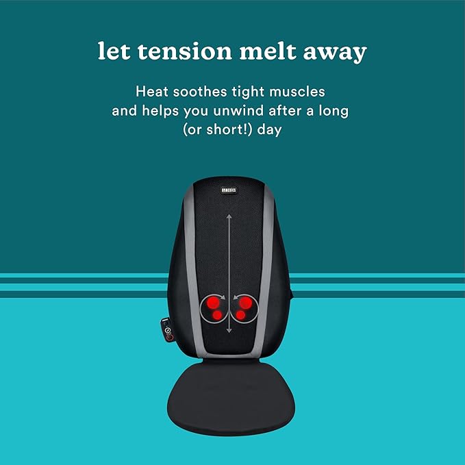 HoMedics Shiatsu Massage Cushion with Soothing Heat, Deep-Kneading Massage, Targets Pressure Points All Over Back, Soothing Heat, Relax Overworked Muscles, Release Tension, Reduce Back Pain
