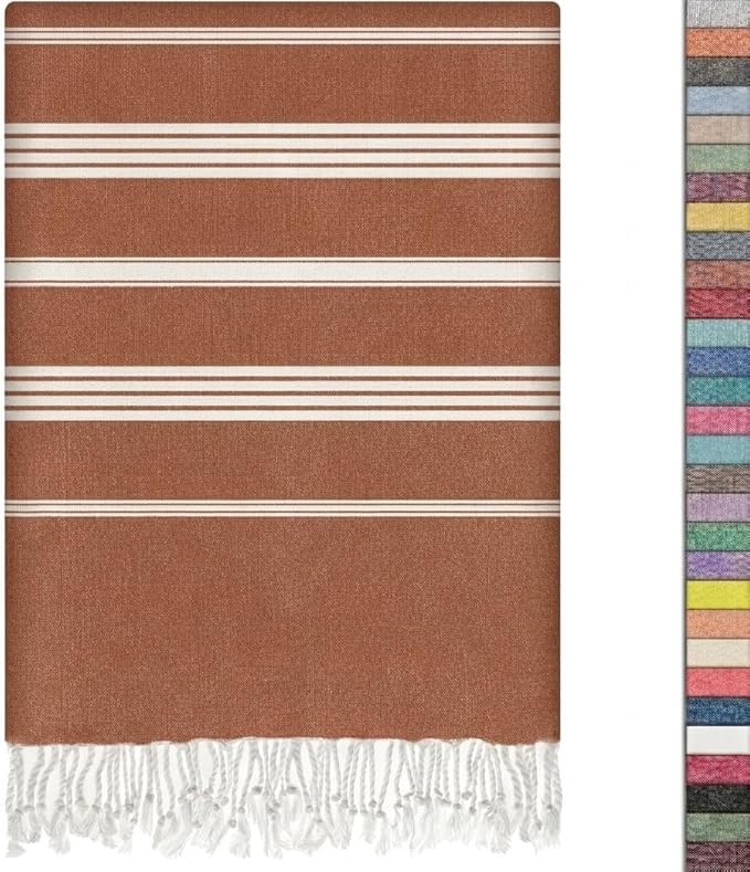 EPHESUS TOWELS Turkish Beach Towel - 38x70 inch Oversized - Sultan Design - Turkish Towel for Beach, Bath, Pool, Gym, Yoga - Prewashed, Lightweight, Quick Dry (Natural Terra)